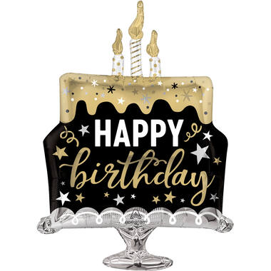 Foil Balloon - Shape - Birthday Cake Surprise - Black and Gold